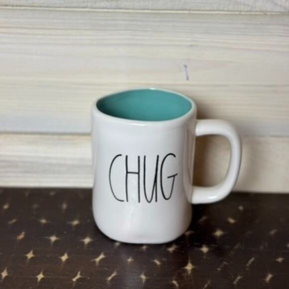 Rae Dunn Chug Mug White Ceramic with Teal Interior Coffee Tea Cup - Picture 1 of 1